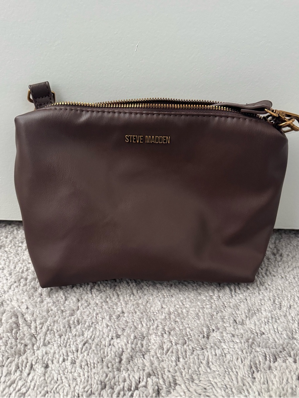 Steve Madden Dark Brown Leather CrossBody with Gold Hardware